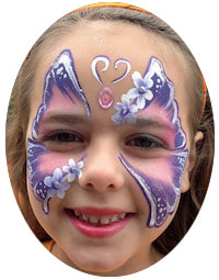 girls with purple butterfly face painting 